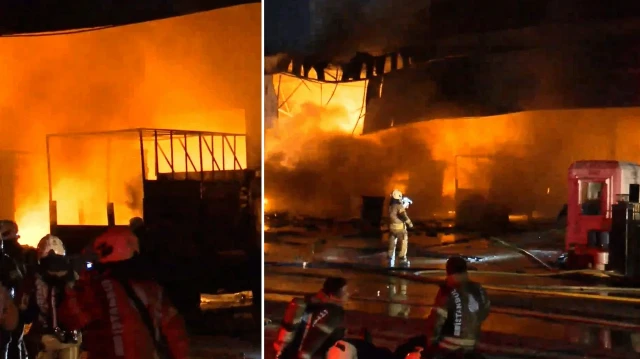 basaksehirde sanayi bolgesinde kargo deposunda yangin cok sayida arac zarar gordu 8P9W6m5N